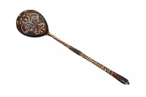 Antique Russian Silver Gilt Polychrome Cloisonné Enamel spoon
