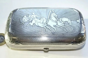19th century Russian 84 Silver Niello Cheroot Case with figures on a Horse & Chariot style Theme