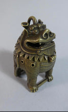 Load image into Gallery viewer, A Small 19Th Century Bronze Koro in the form of a Squat Temple lion standing on  a snake.
