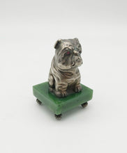 Load image into Gallery viewer, Russian Solid Silver Bulldog with Ruby Eyes mounted  on a Jade Base I believe copy