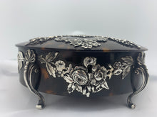 Load image into Gallery viewer, A Victorian silver mounted tortoiseshell oval dressing table jewel casket, George Fox, London 1892