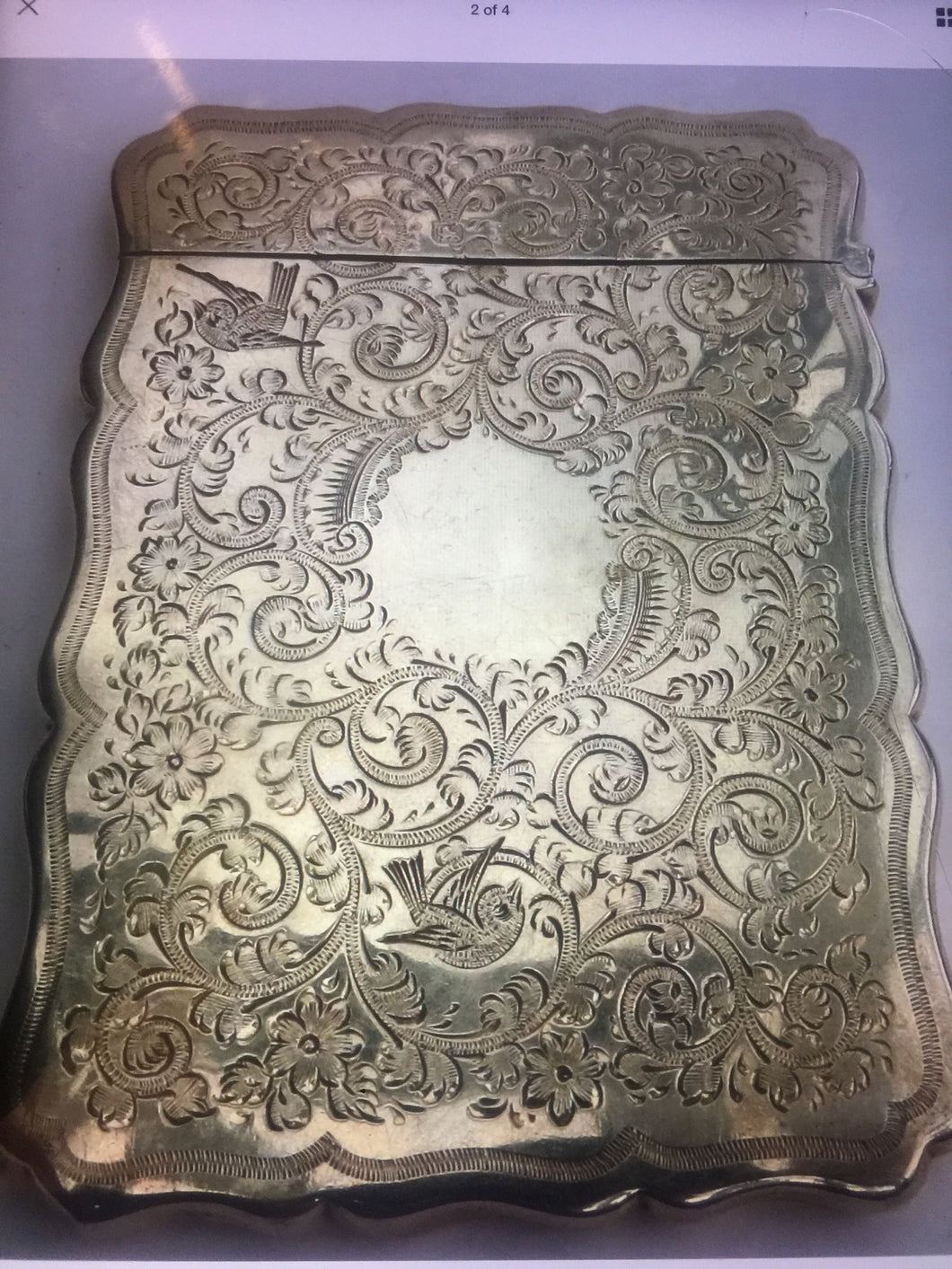 Antique Victorian engraved Silver Card Case. Birmingham George Unite 1897.