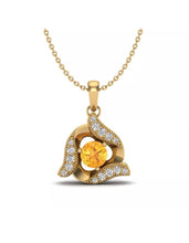 Load image into Gallery viewer, 0.40 CTW Citrine &amp; amp; Micro Pave VS/SI Diamond Halo Necklace 18K Yellow Gold