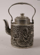 Load image into Gallery viewer, A 19th century cylindrical Chinese silvered metal teapot and cover..