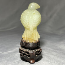 Load image into Gallery viewer, A CHINESE JADE BIRD ON ROSEWOOD STAND, QING DYNASTY (1644-1911)