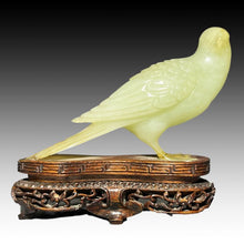 Load image into Gallery viewer, A CHINESE JADE BIRD ON ROSEWOOD STAND, QING DYNASTY (1644-1911)