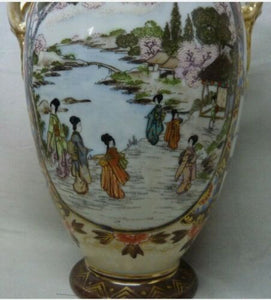 Noritake - Antique - Hand Painted Geisha Waterside Handled Vase