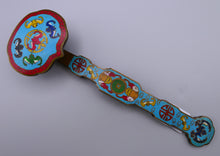 Load image into Gallery viewer, Chinese bronze and cloisonne enamel decorated Rui sceptre.