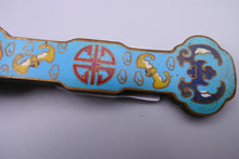 Load image into Gallery viewer, Chinese bronze and cloisonne enamel decorated Rui sceptre.