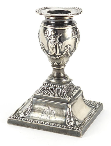 A Victorian silver candlestick in the form of an urn, London 1873 by Richard Hodd & Son